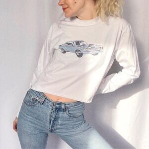 Brandy‎ Melville | John Galt 1984 Motor Show Long Sleeve Crop Cotton Blend Top